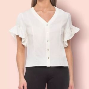 Drew White Flutter Sleeve Button Beverly Shirt Size S